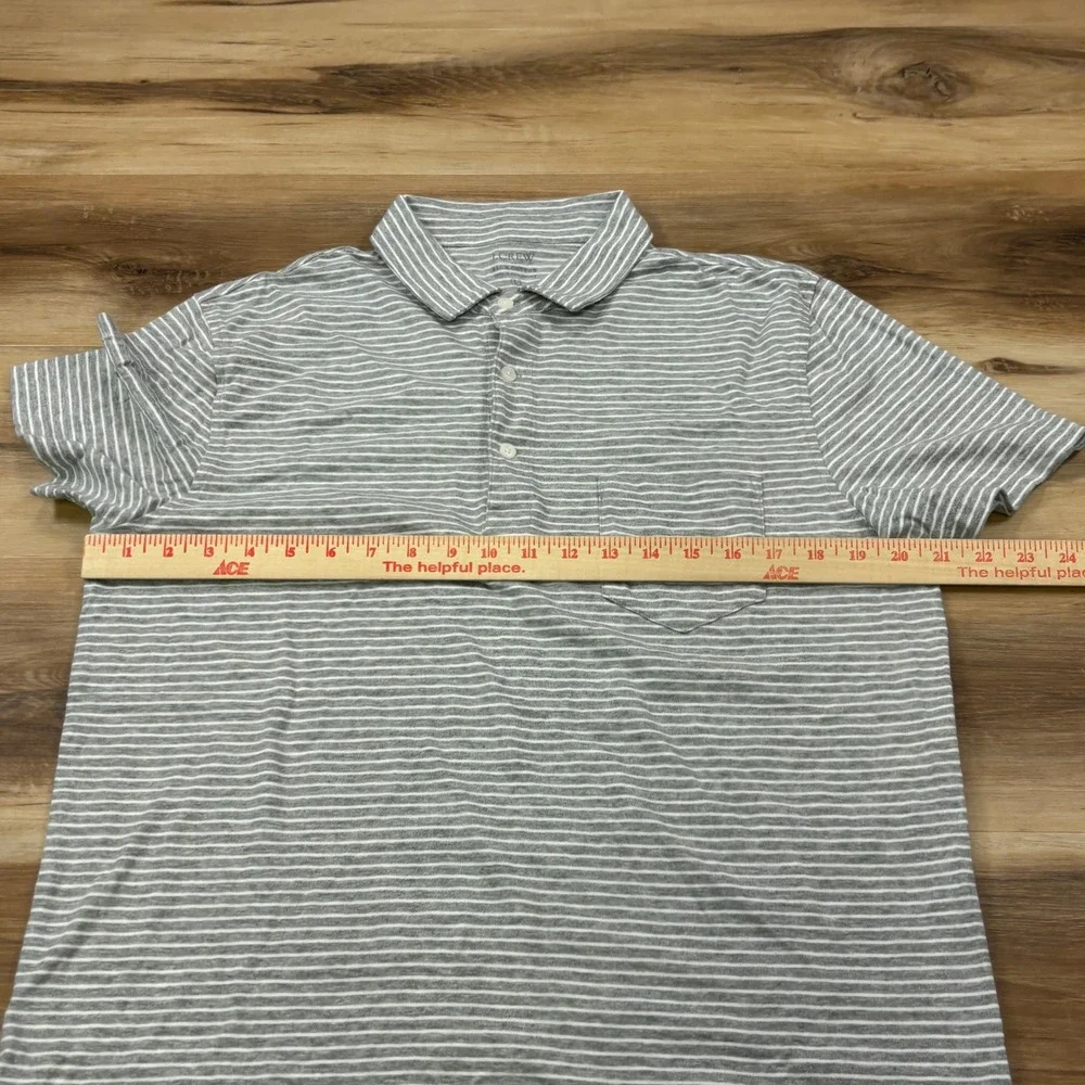 J. Crew Polo Shirt Mens Large Minimalist Slub Cotton Classic Fit Grey Striped
